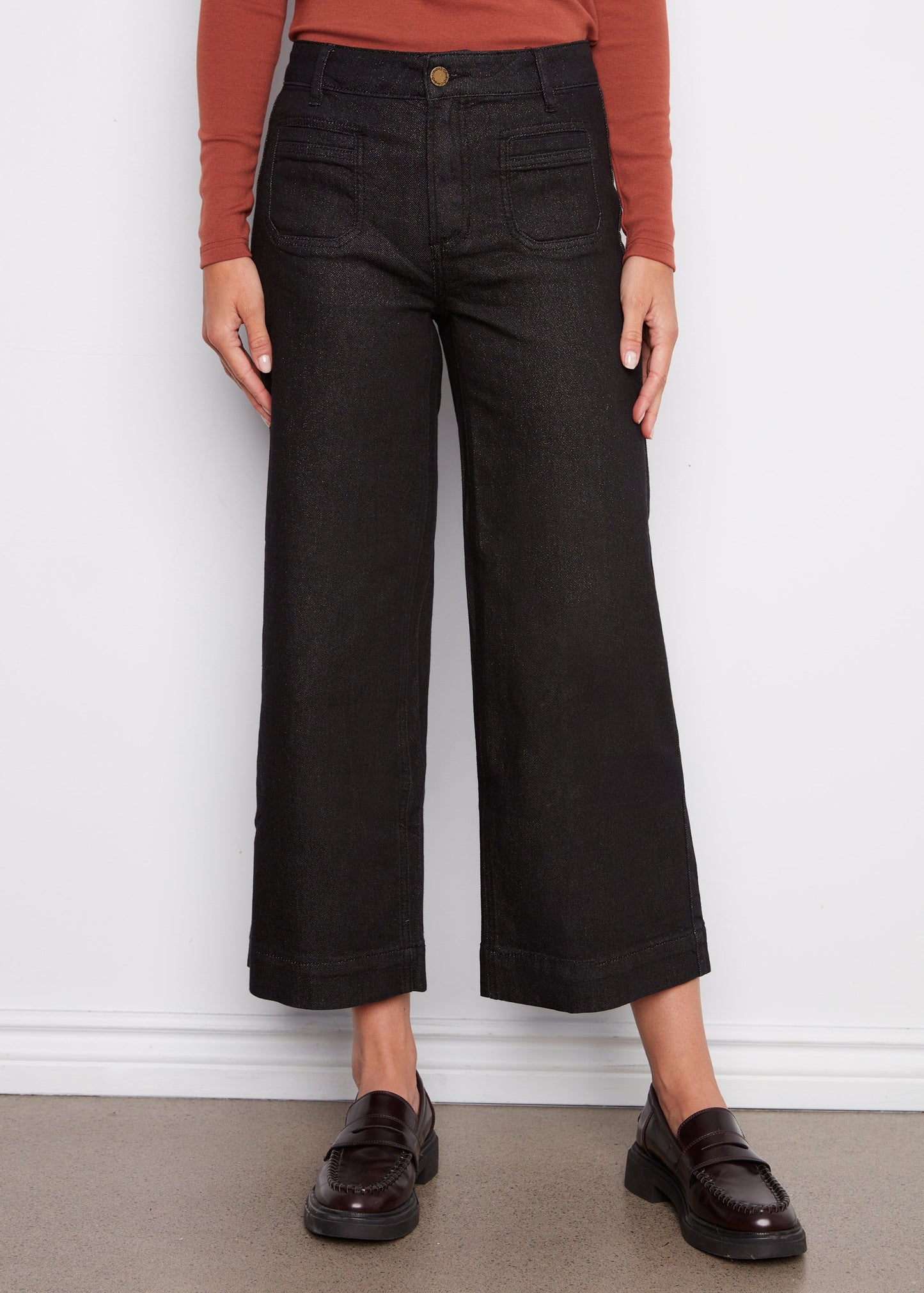 Charlie B - Cropped Flare Patch Pocket Lurex Jeans - SALE