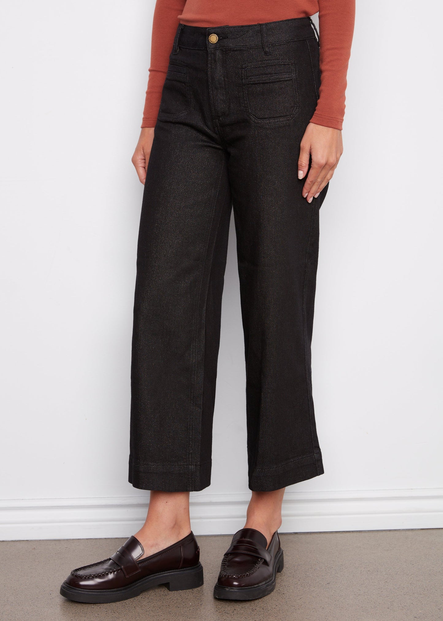 Charlie B - Cropped Flare Patch Pocket Lurex Jeans - SALE