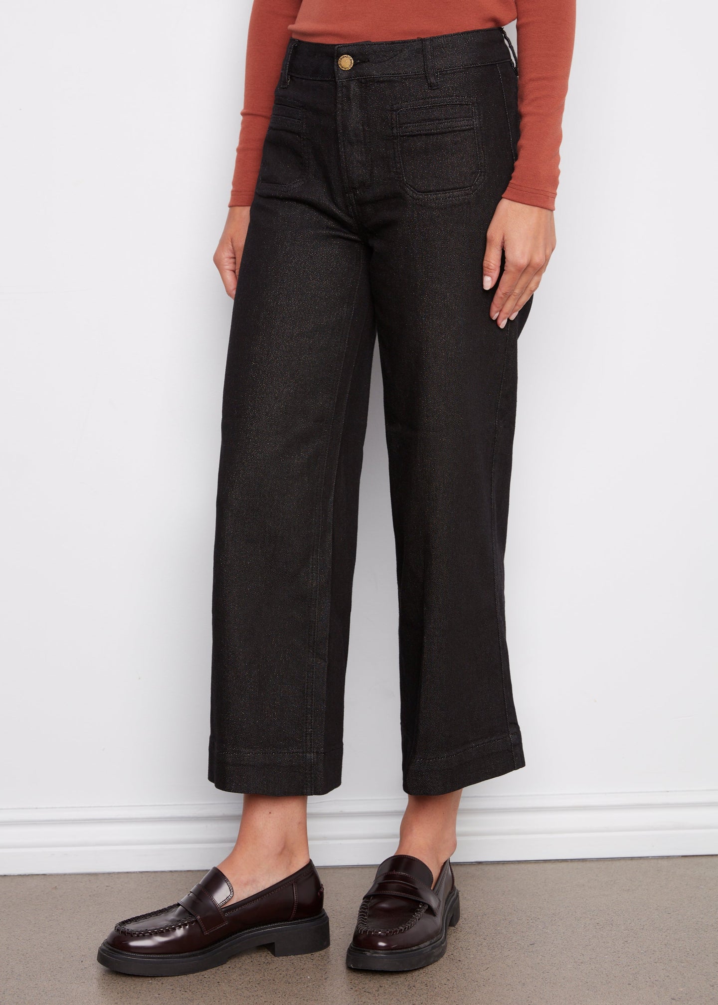 Charlie B - Cropped Flare Patch Pocket Lurex Jeans - SALE