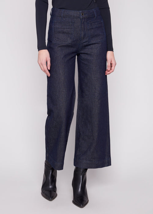 Charlie B - Cropped Flare Patch Pocket Lurex Jeans - SALE