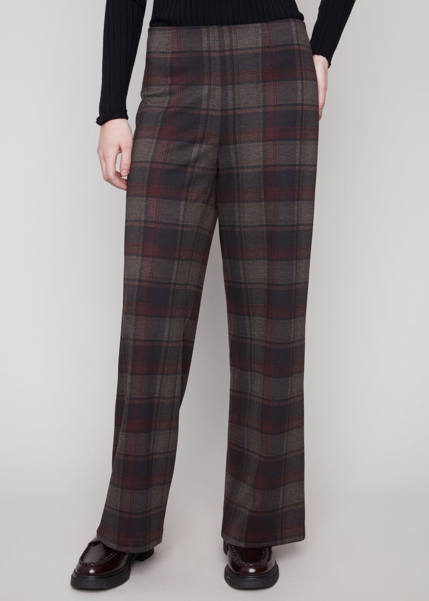 Charlie B - Printed Pull On Wide Leg Plaid Pant