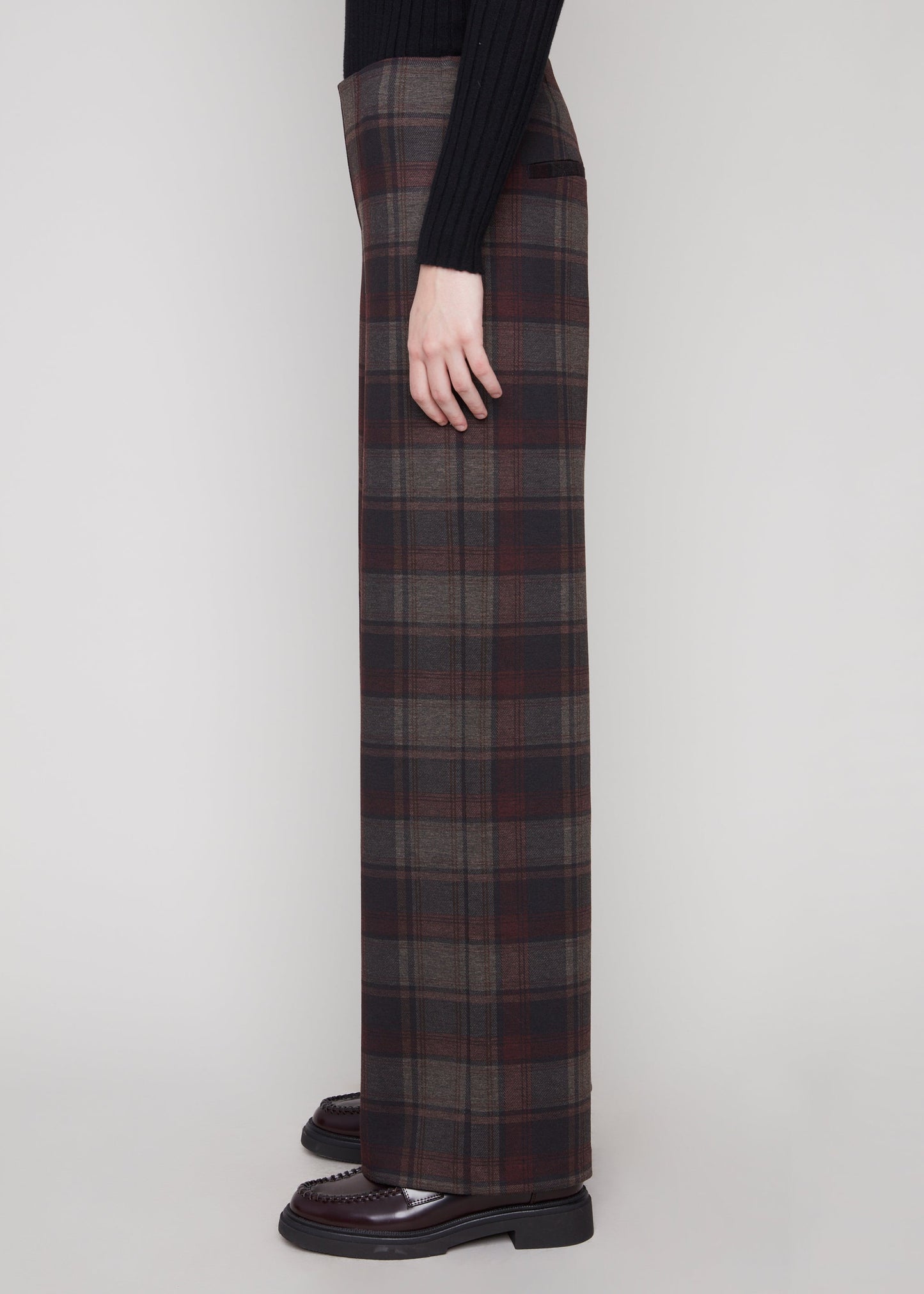 Charlie B - Printed Pull On Wide Leg Plaid Pant