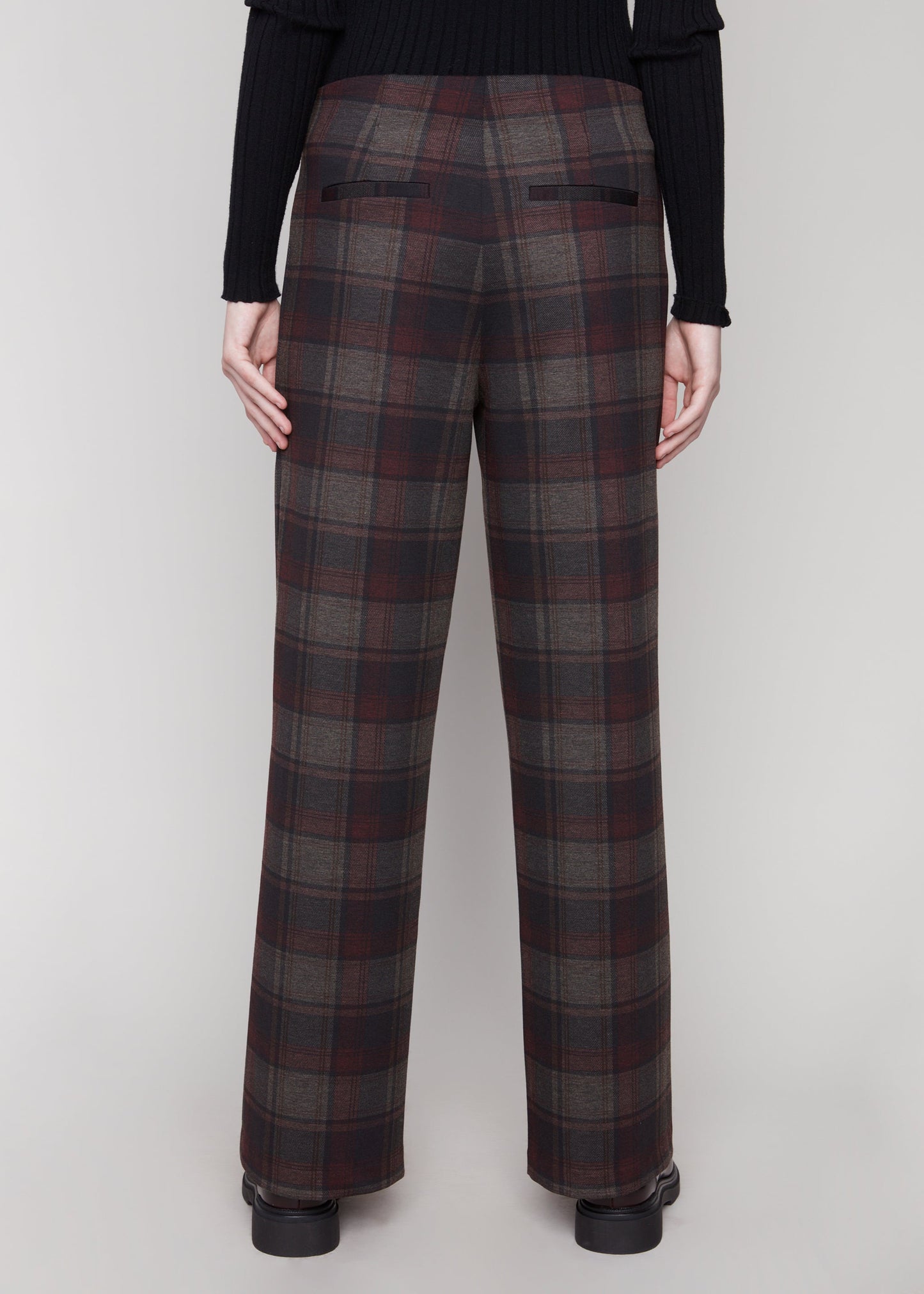 Charlie B - Printed Pull On Wide Leg Plaid Pant