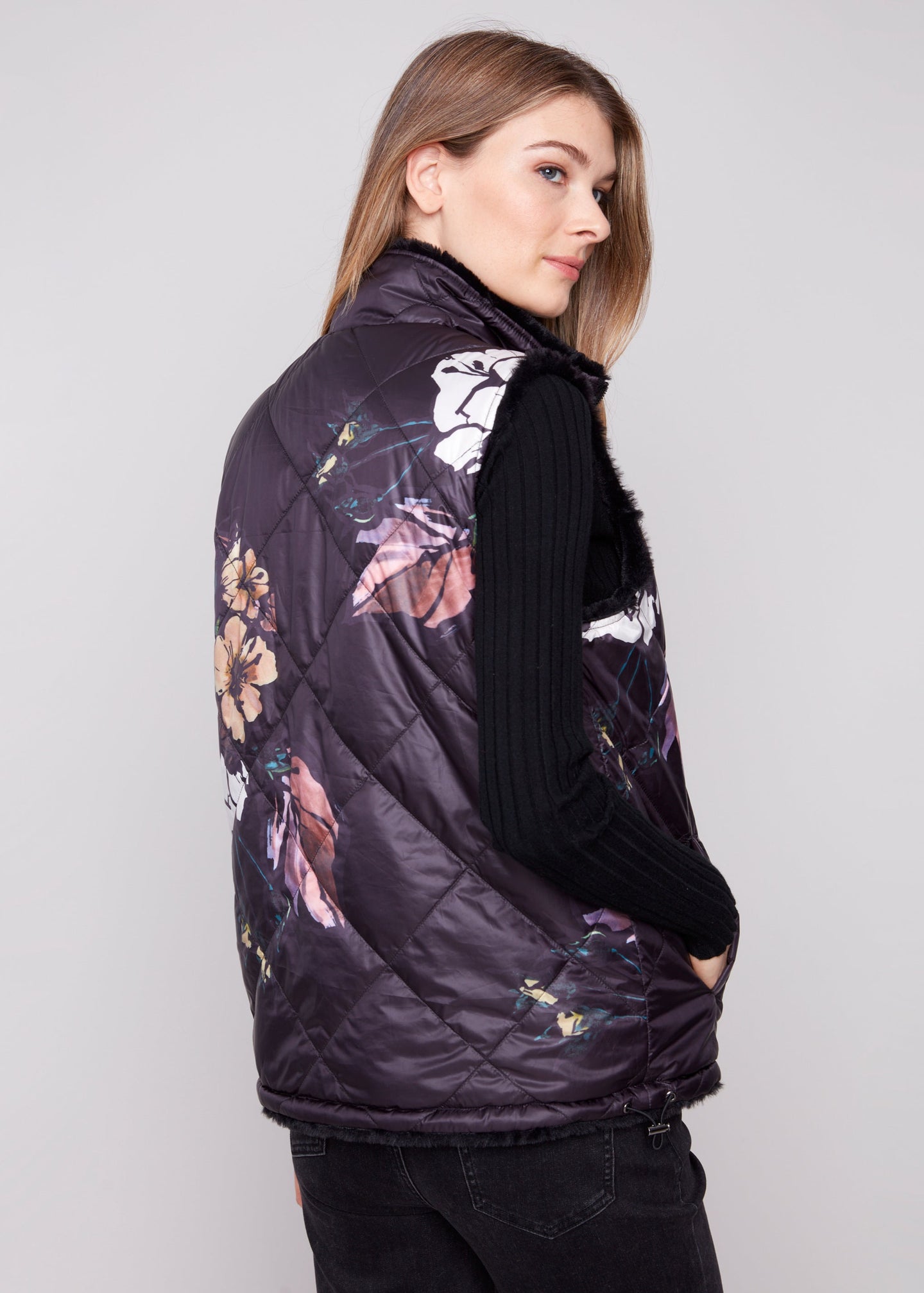 Charlie B - Printed Reversible Quilted Faux Nylon Vest - SALE