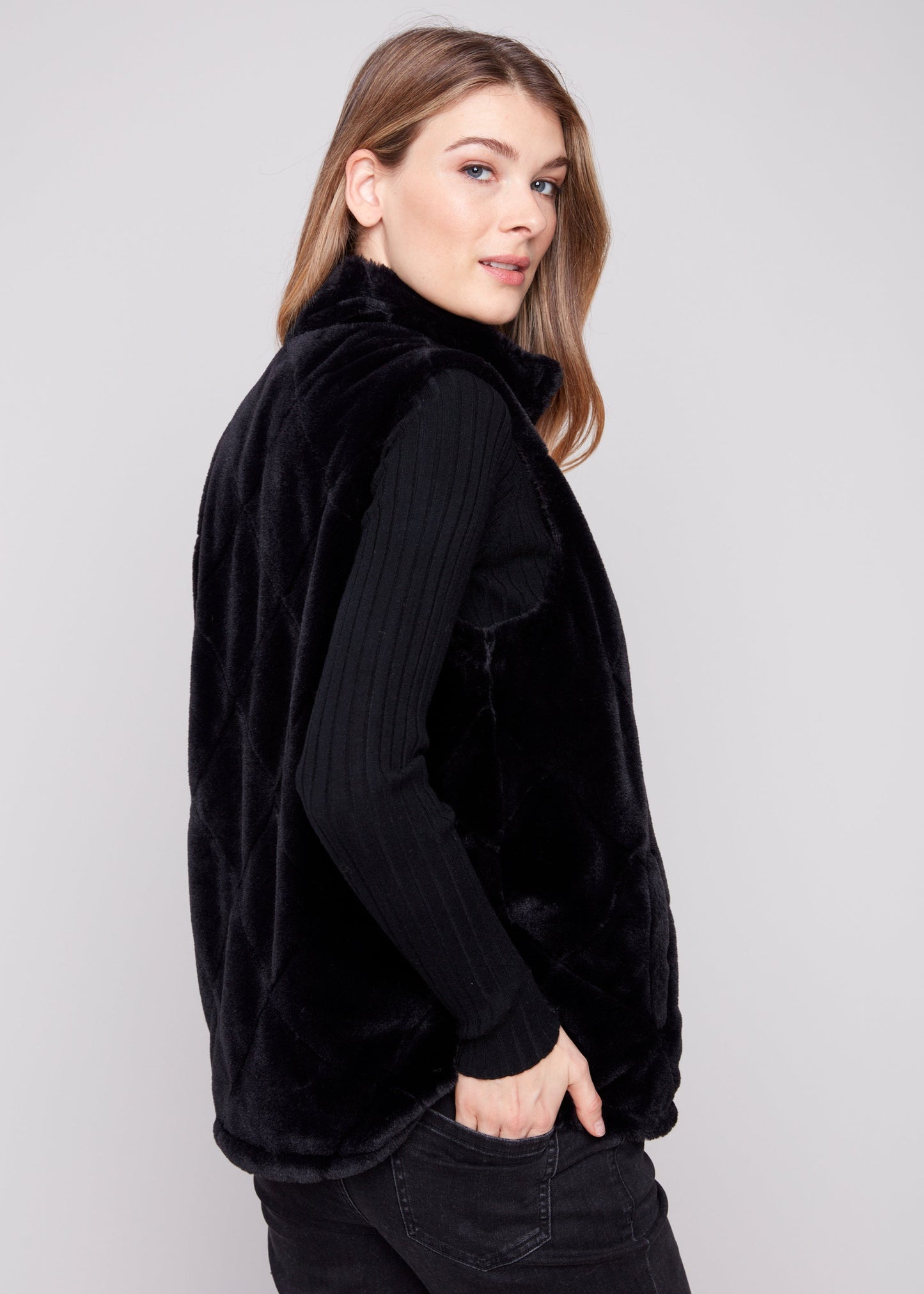 Charlie B - Printed Reversible Quilted Faux Nylon Vest - SALE