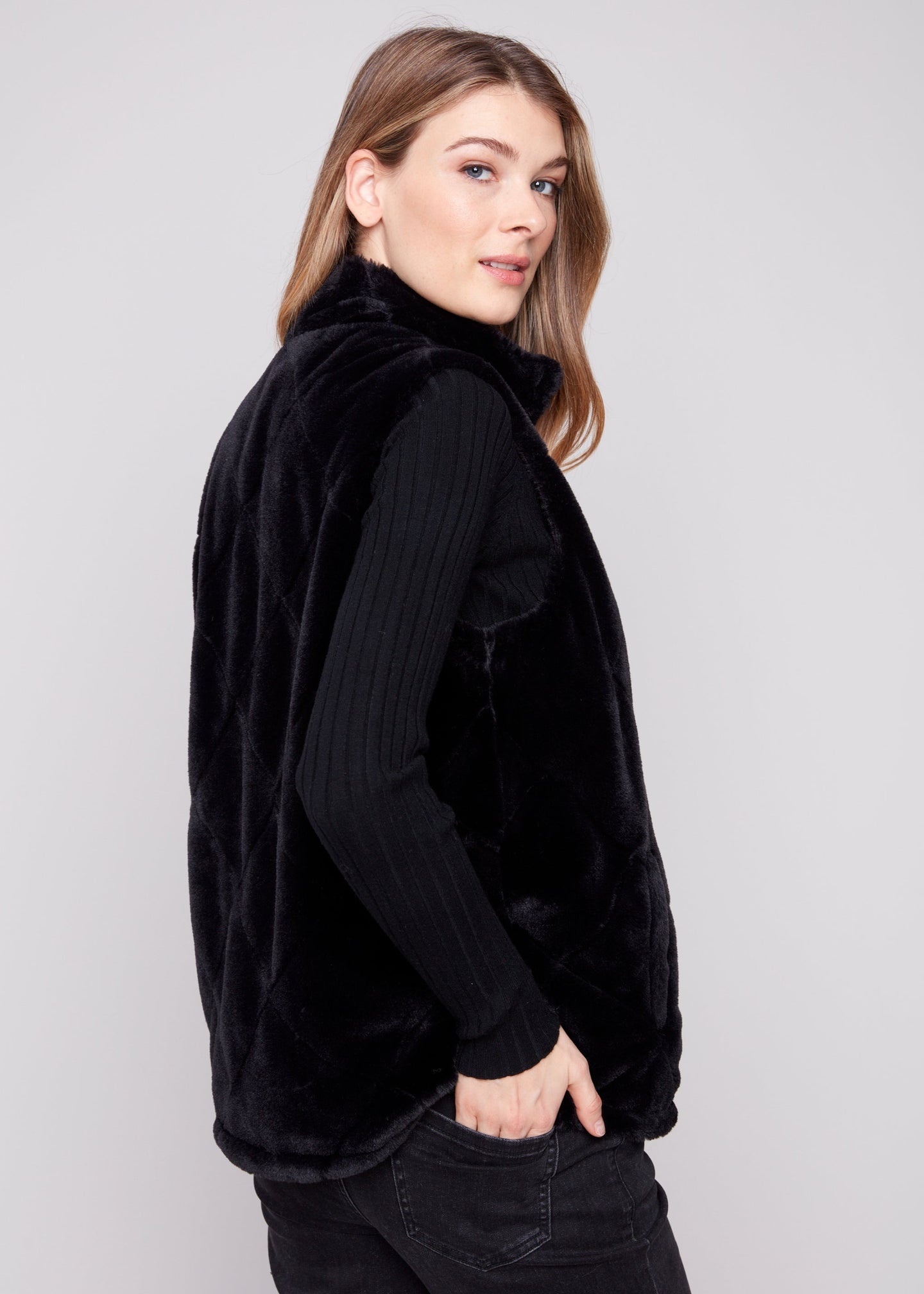 Charlie B - Printed Reversible Quilted Faux Nylon Vest - SALE