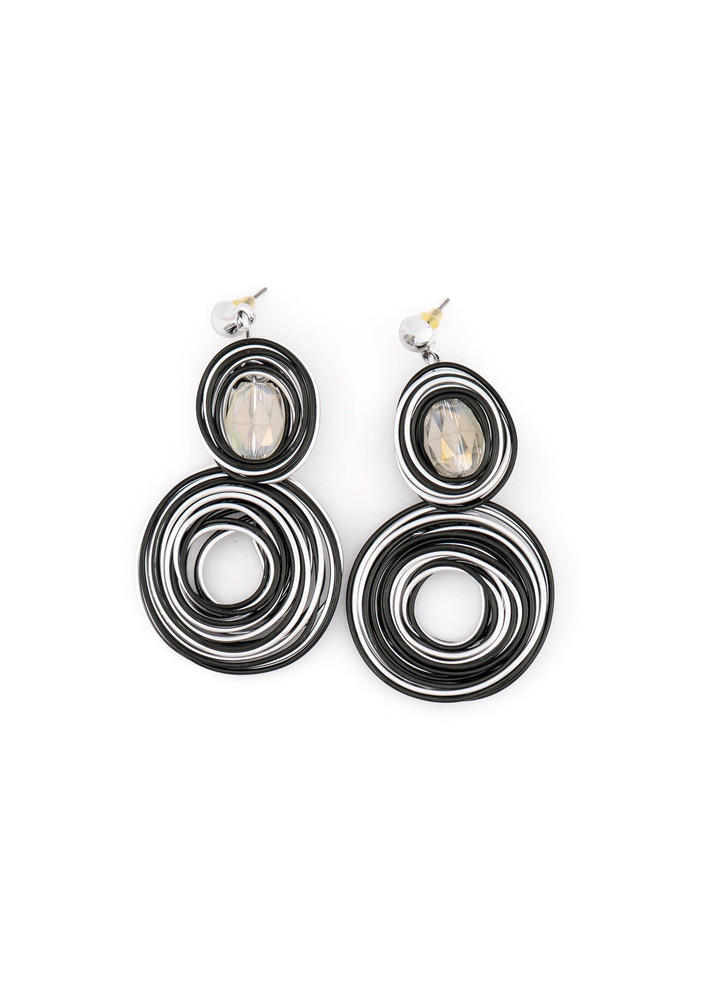 Wire Hoop Crystal Drop Earrings