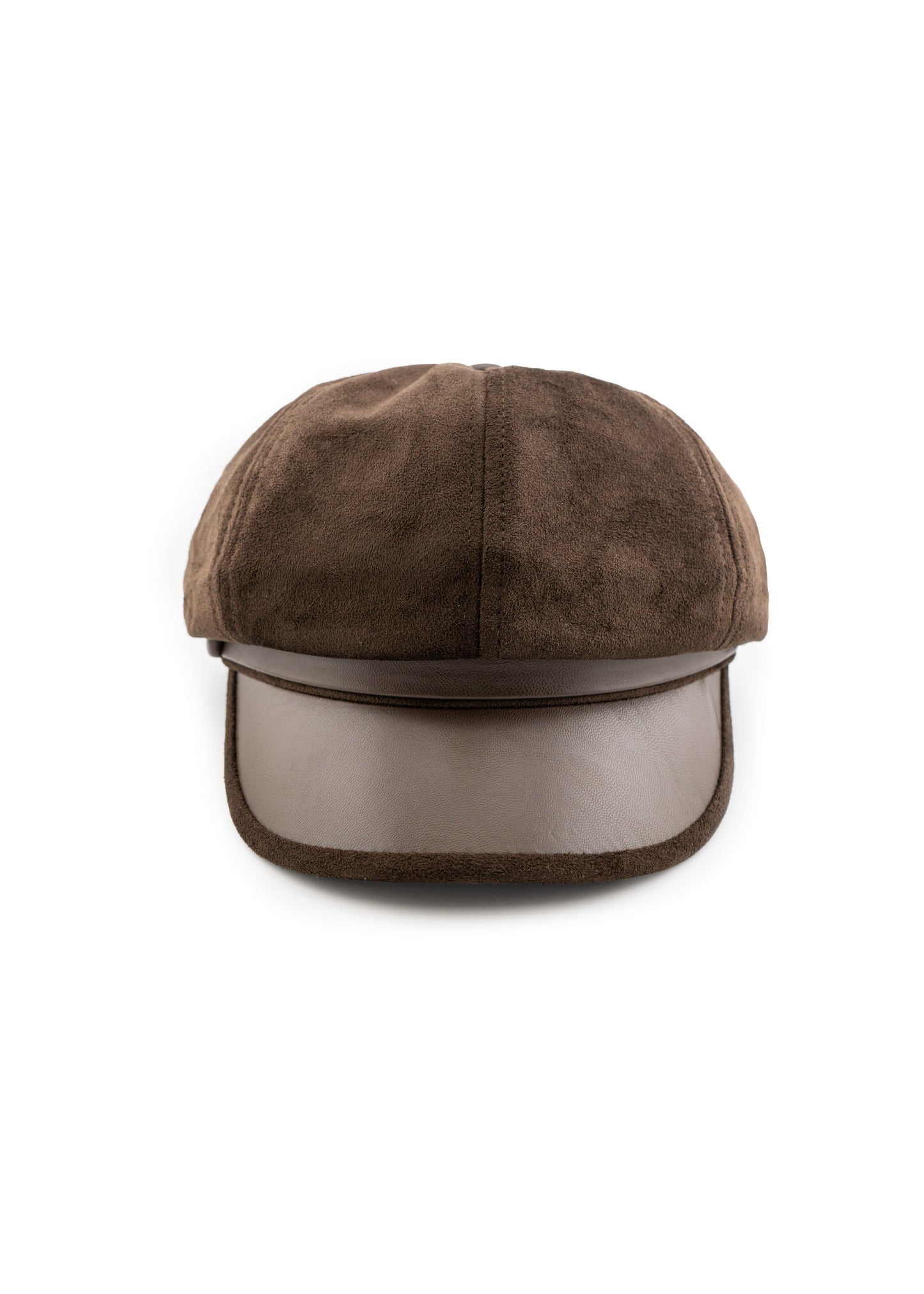 Suede Newsboy Cap with Vegan Leather Brim