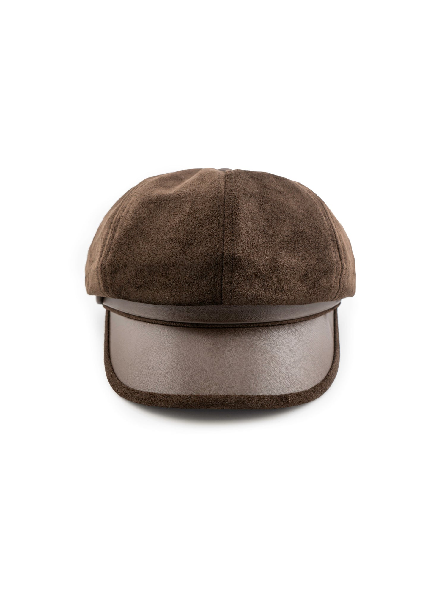 Suede Newsboy Cap with Vegan Leather Brim