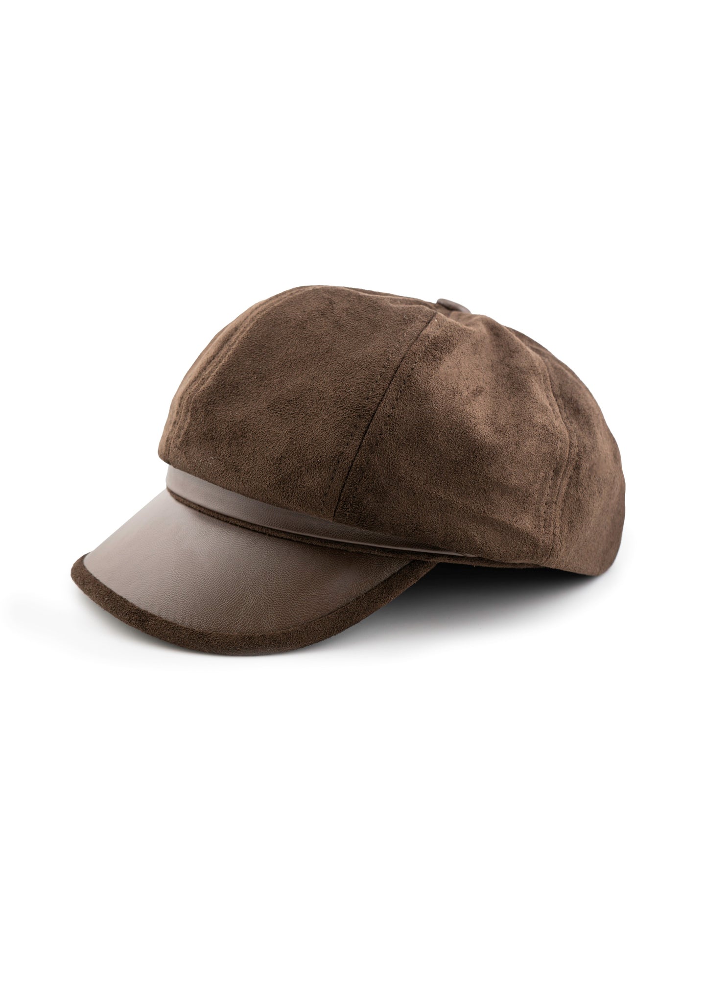 Suede Newsboy Cap with Vegan Leather Brim