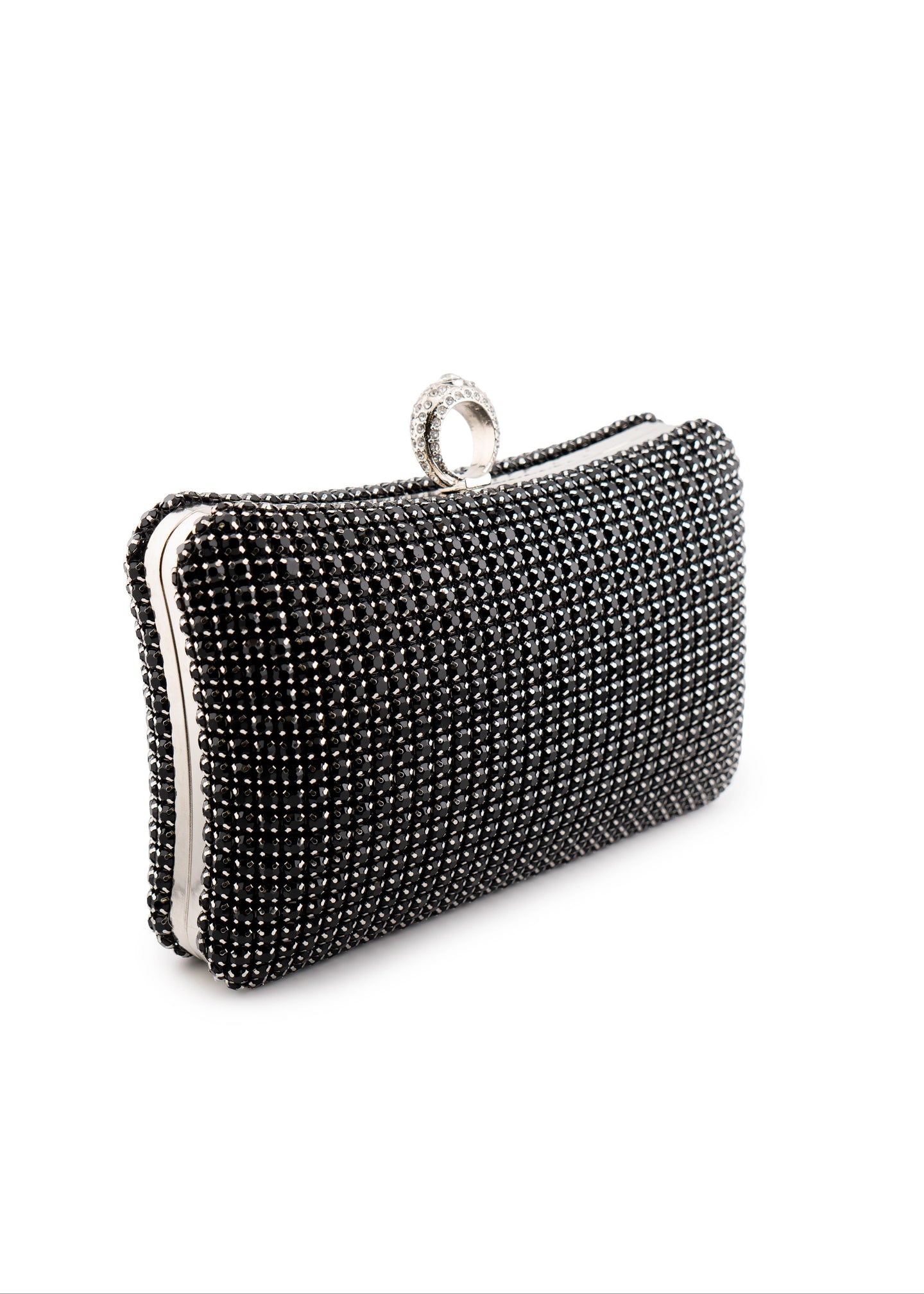 Crystal Embellished Ring Clasp Clutch