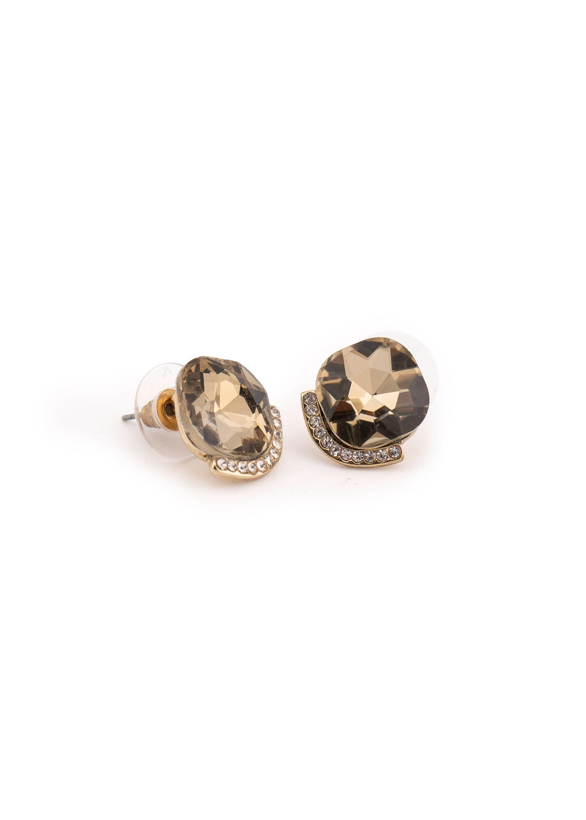 Smoky Champagne Crystal Pavé Stud Earrings