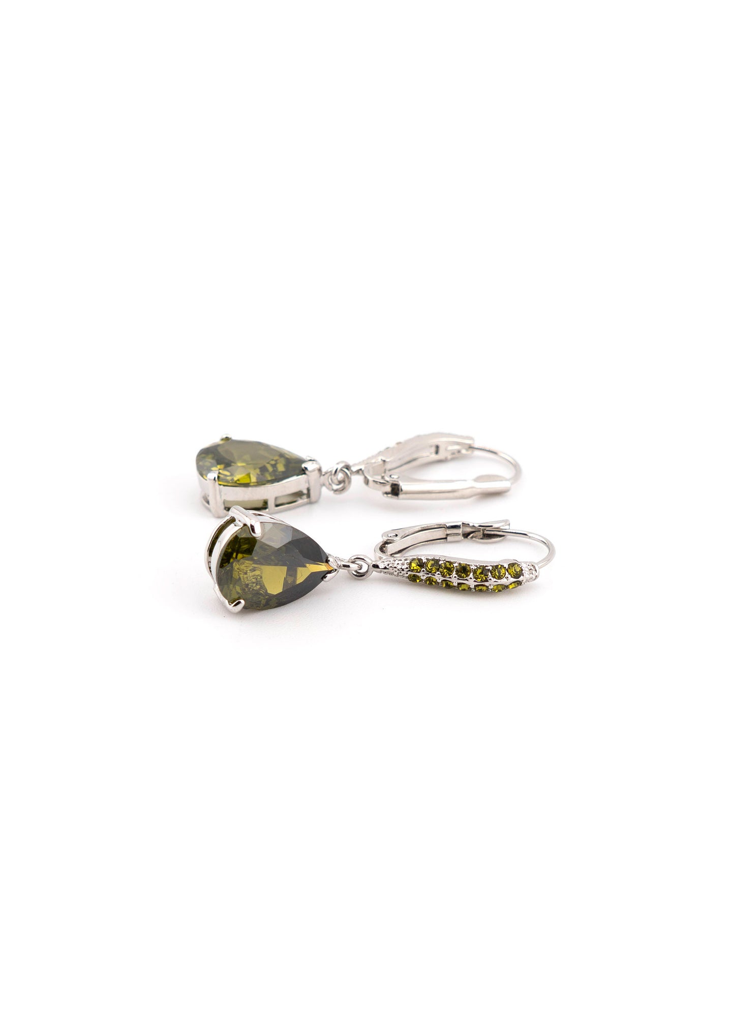 Olive Crystal Teardrop Leverback Earrings
