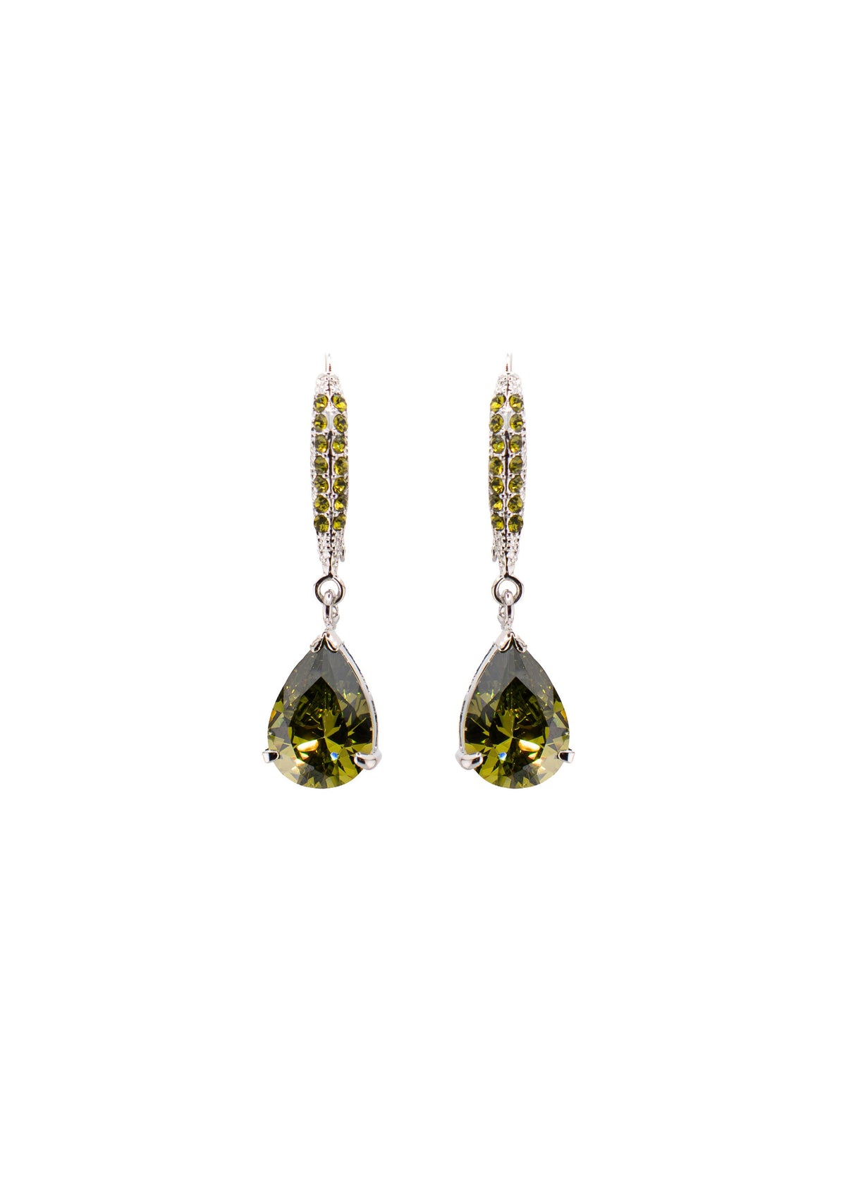 Olive Crystal Teardrop Leverback Earrings