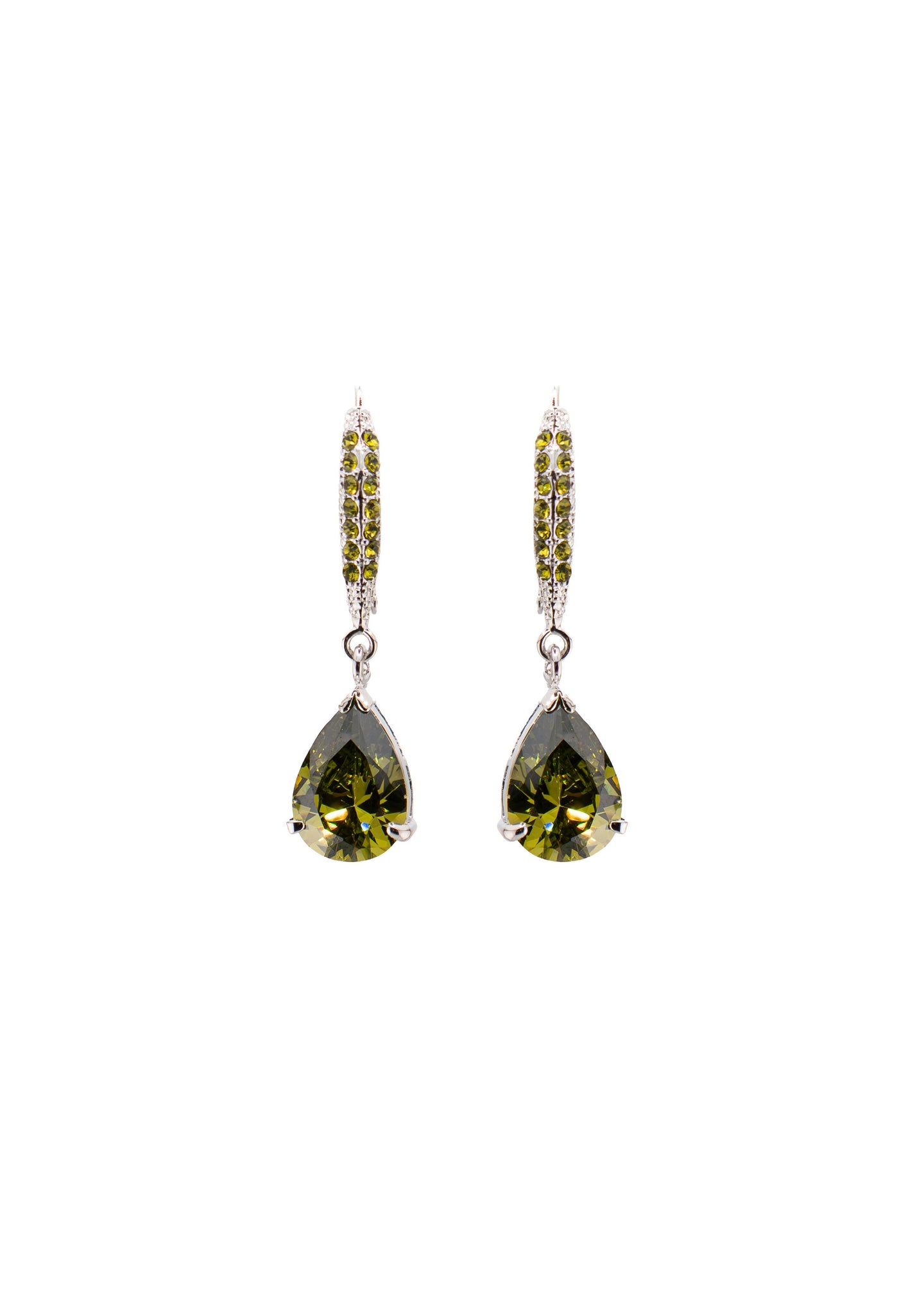 Olive Crystal Teardrop Leverback Earrings