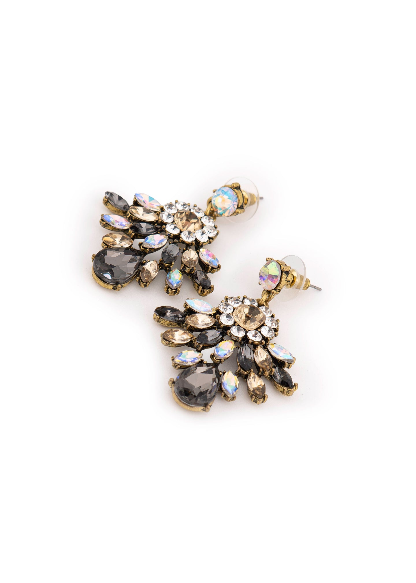 Mixed Crystal Starburst Cluster Drop Earrings