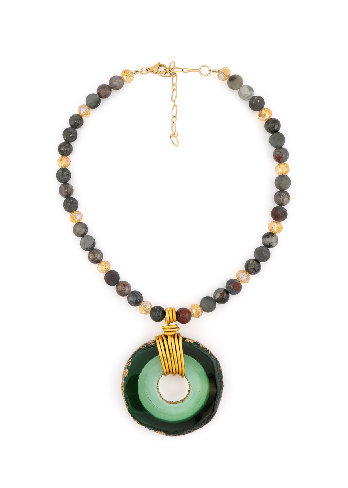 Green Circular Pendant Beaded Necklace