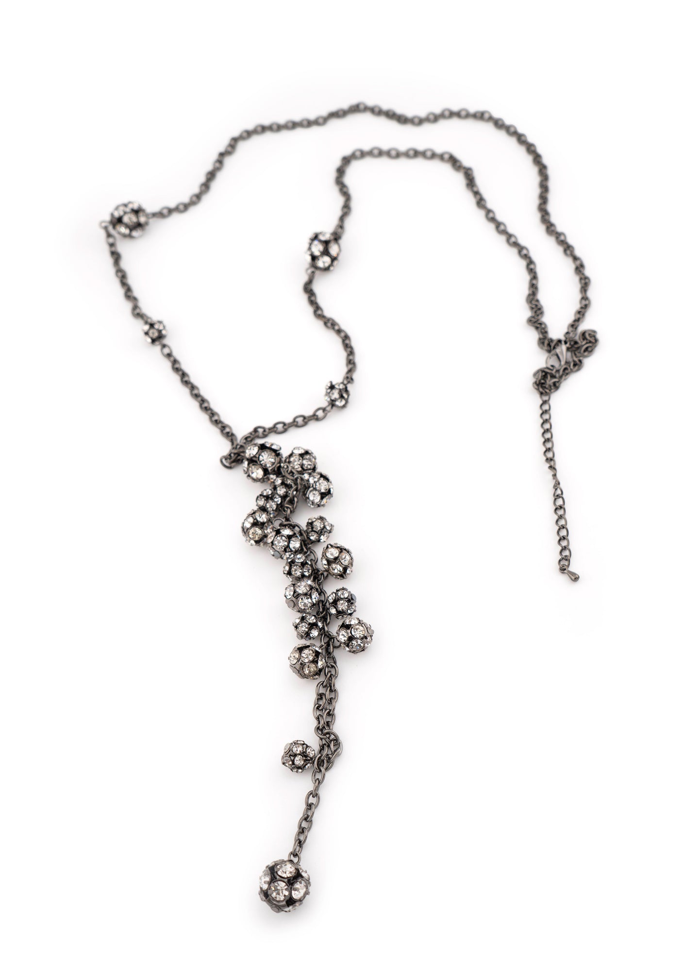 Crystal Pavé Ball Cascade Lariat Necklace