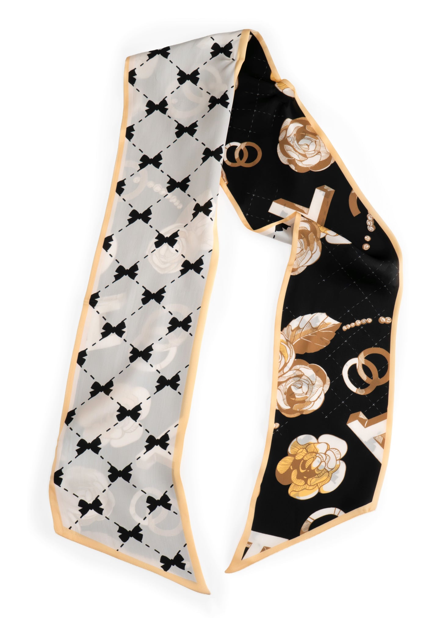 Tom & Eva - Quilted Bow & Rose Scarf Long Silk Scarf