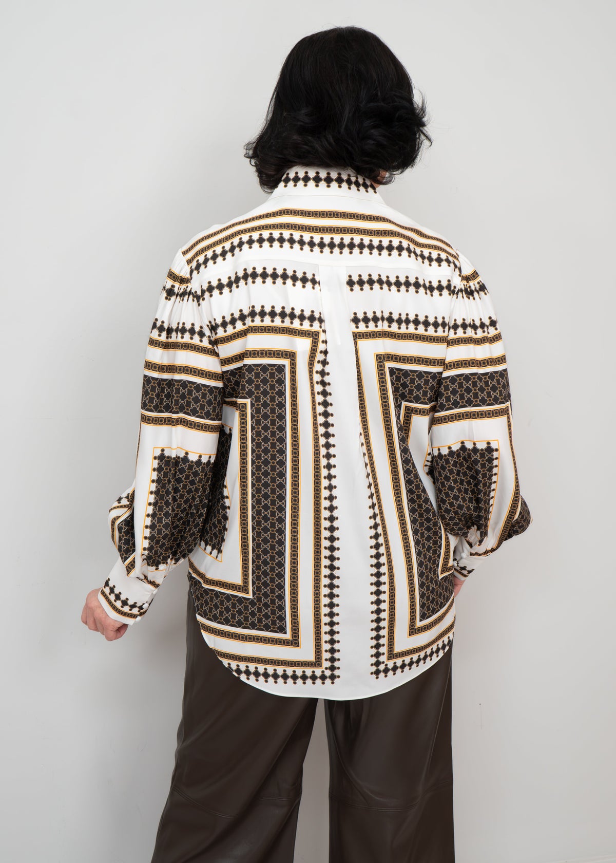 Herzens - Chain Link Border Print Balloon Sleeve Blouse