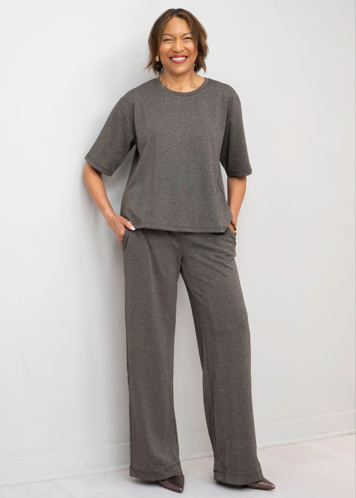 Yest - Wilka Herringbone Wide-Leg Pants