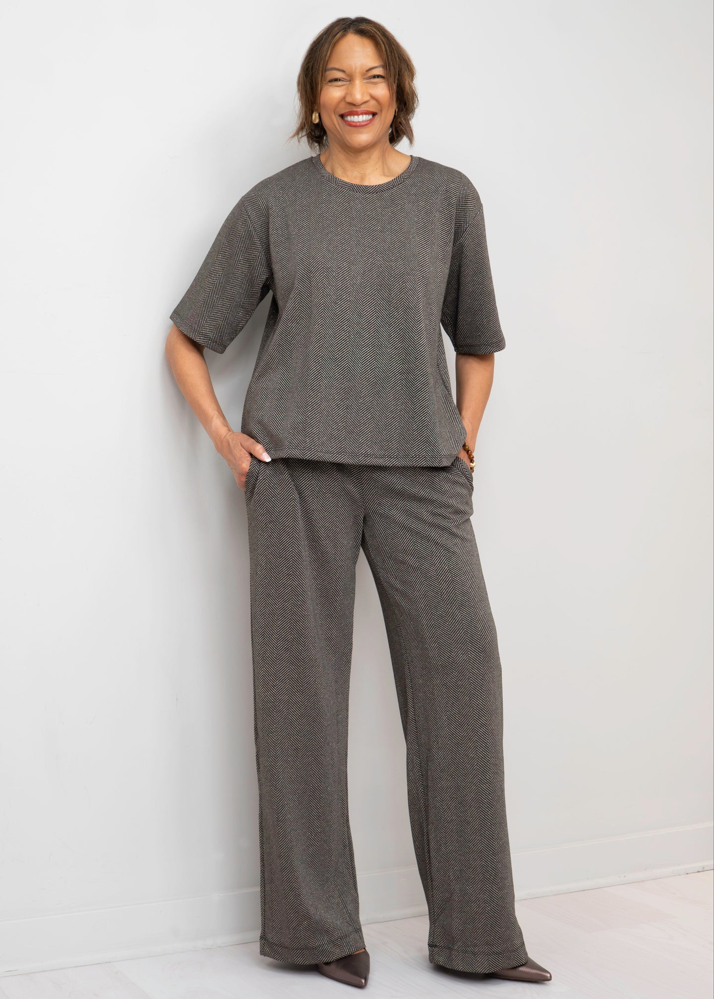 Yest - Wilka Herringbone Wide-Leg Pants