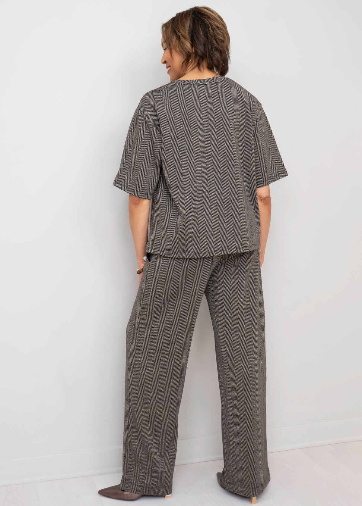 Yest - Winta Herringbone Elbow-Sleeve Top