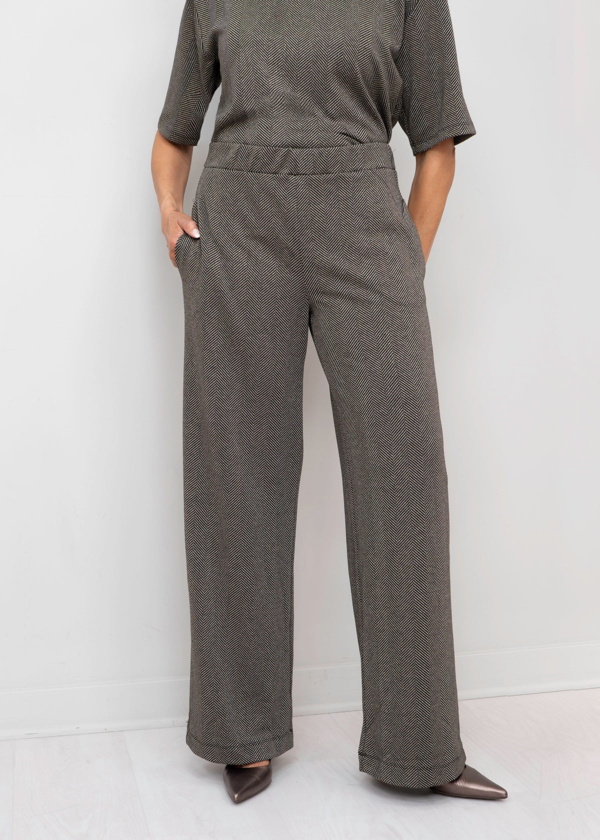 Yest - Wilka Herringbone Wide-Leg Pants