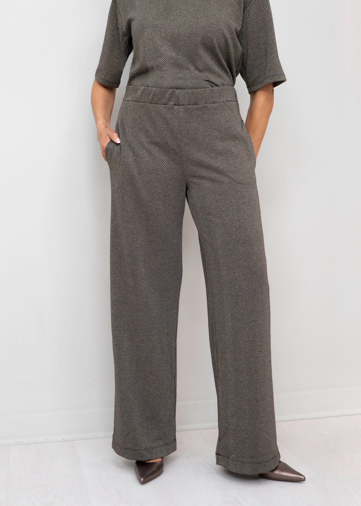 Yest - Wilka Herringbone Wide-Leg Pants
