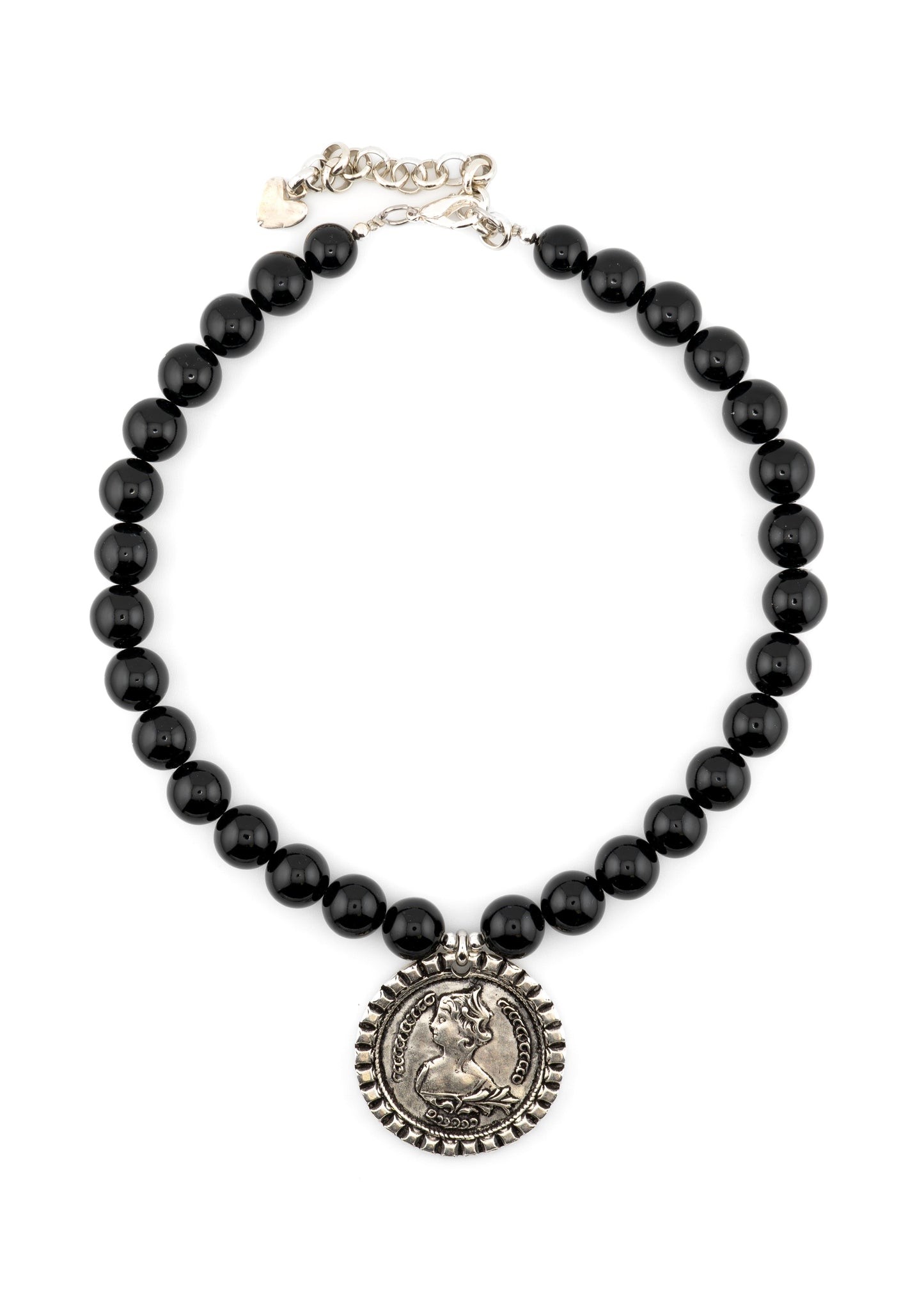 CCB - Vintage Coin Necklace with Black Beads