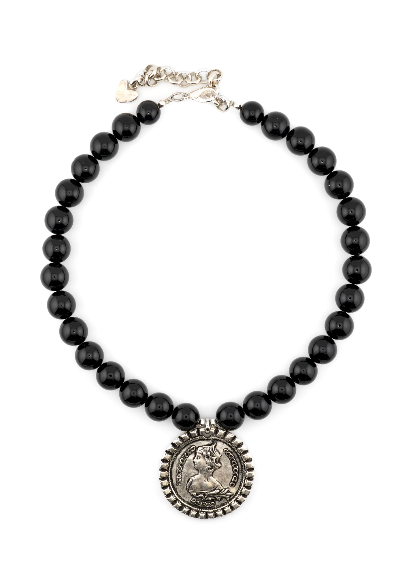 CCB - Vintage Coin Necklace with Black Beads