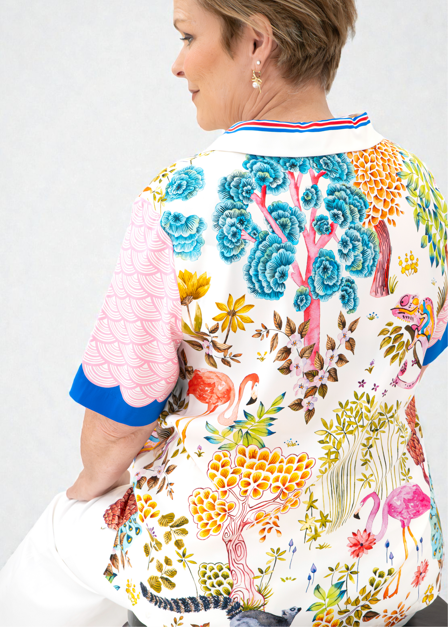 Herzen's - Silk Short Sleeve Open Neck Collared Blouse