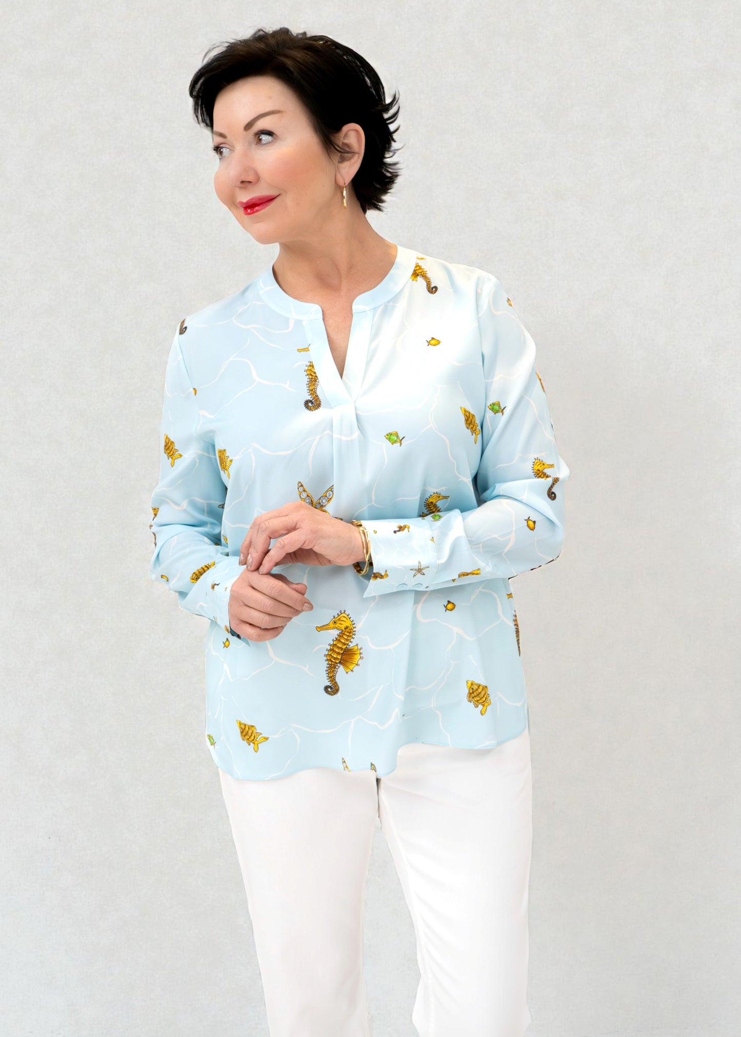 Herzen's - Silk Shellfish Seahorse Print Blouse