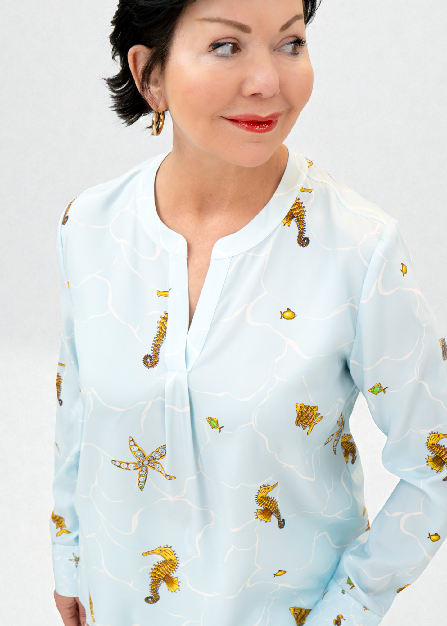 Herzen's - Silk Shellfish Seahorse Print Blouse