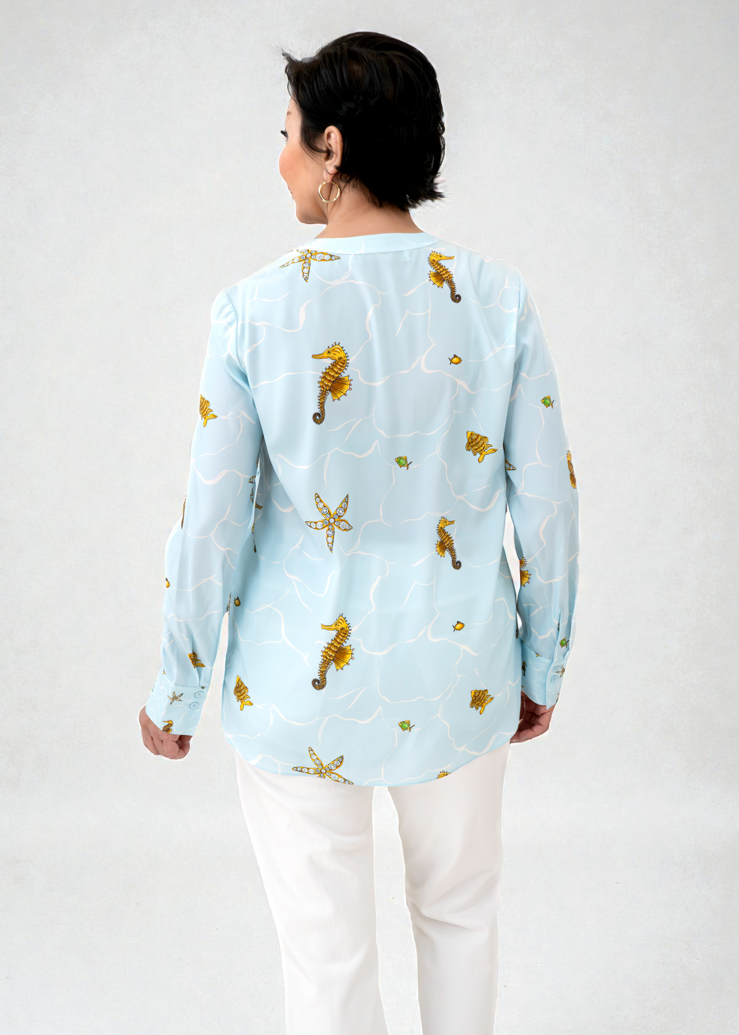 Herzen's - Silk Shellfish Seahorse Print Blouse