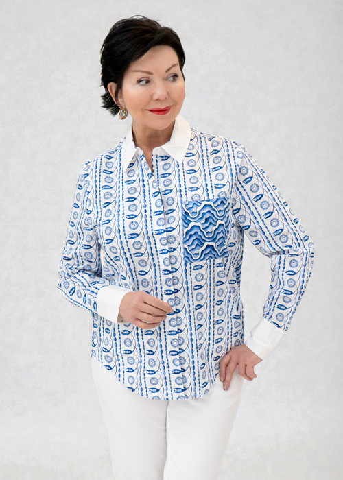 Herzen’s - Cotton Mosaic Wave Pattern Blouse