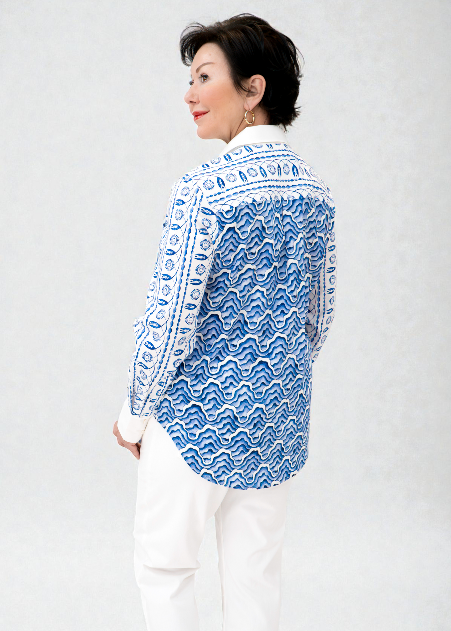 Herzen’s - Cotton Mosaic Wave Pattern Blouse