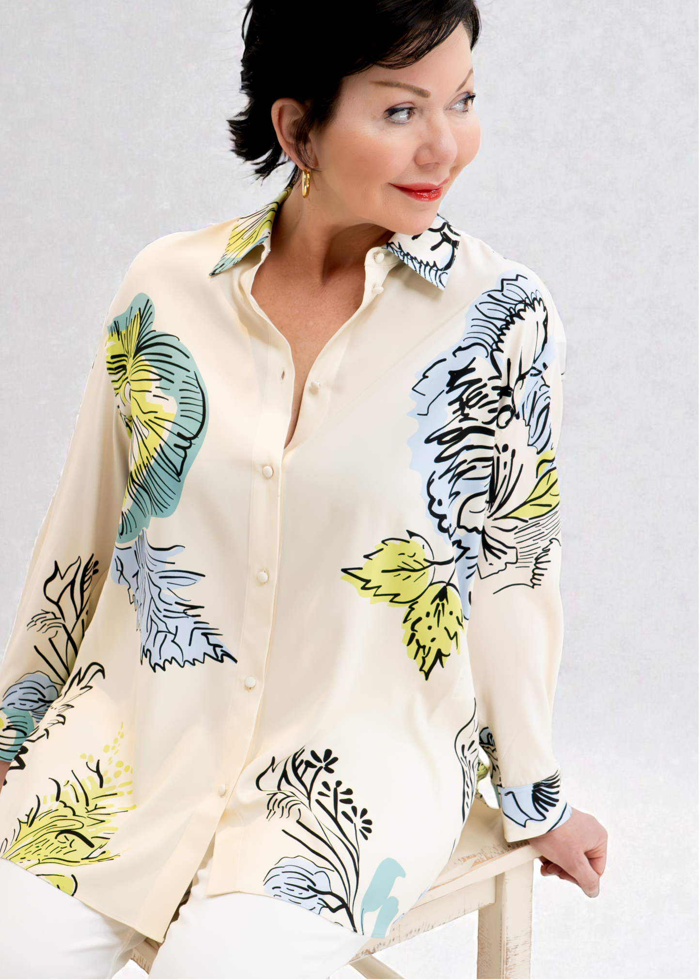 Herzen's - Silk Spaced Luscious Fern Floral Blouse