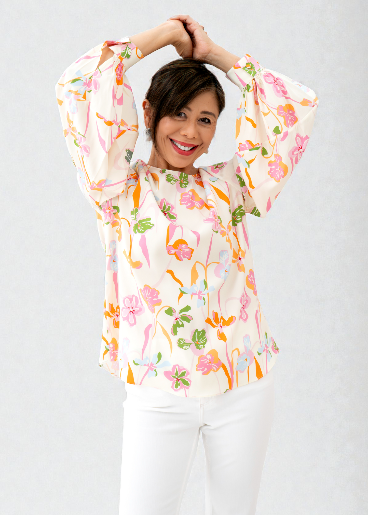 Herzen's - Silk Spring Floral Blouse With Billow Sleeves