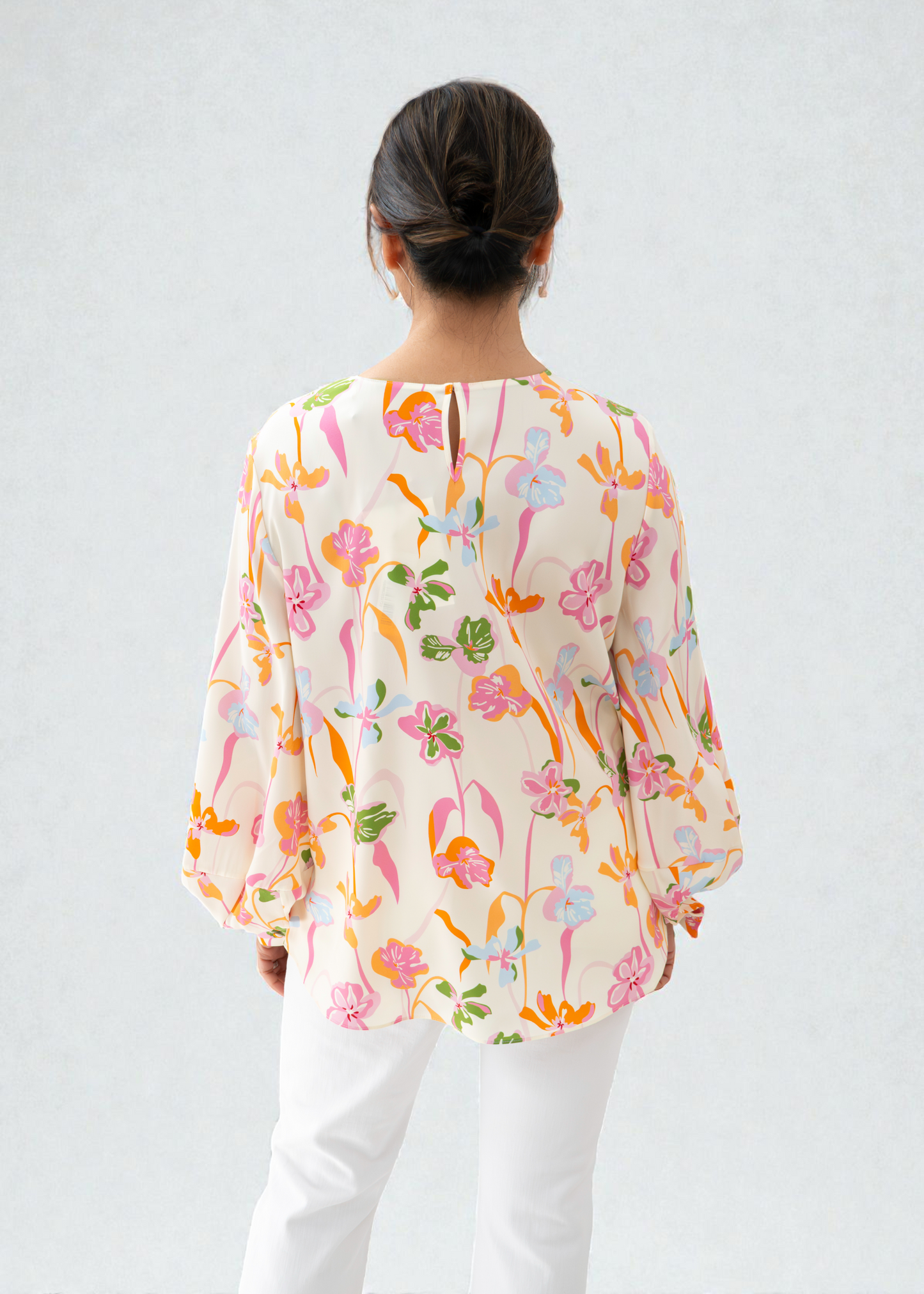 Herzen's - Silk Spring Floral Blouse With Billow Sleeves