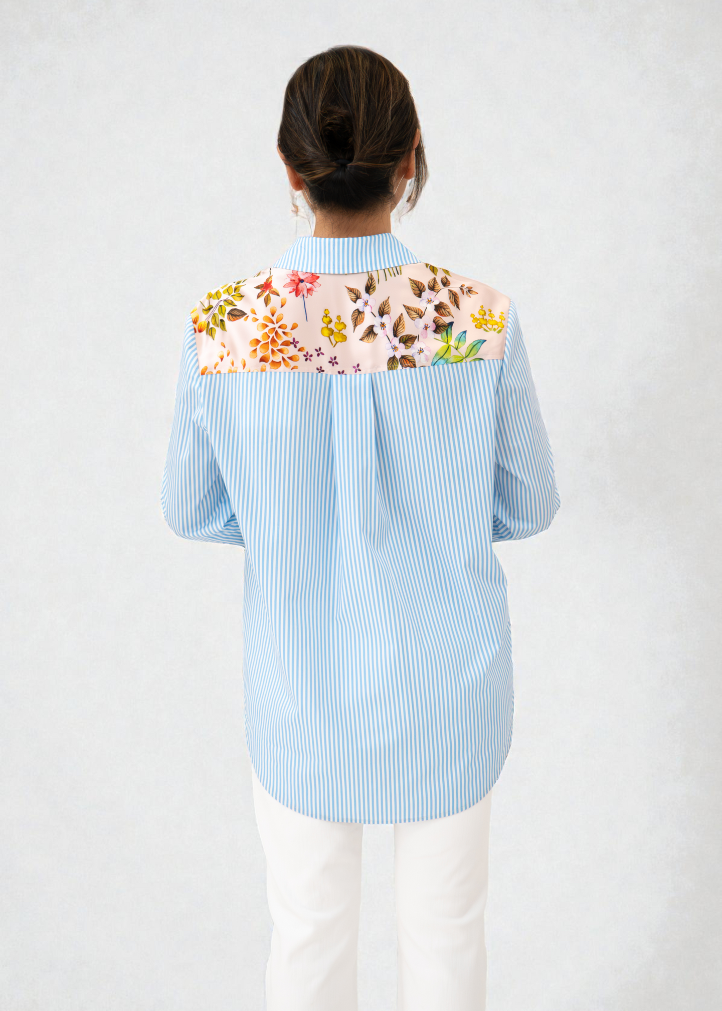 Herzen's - Cotton Blouse In Whimsical Stripe And Floral Combo