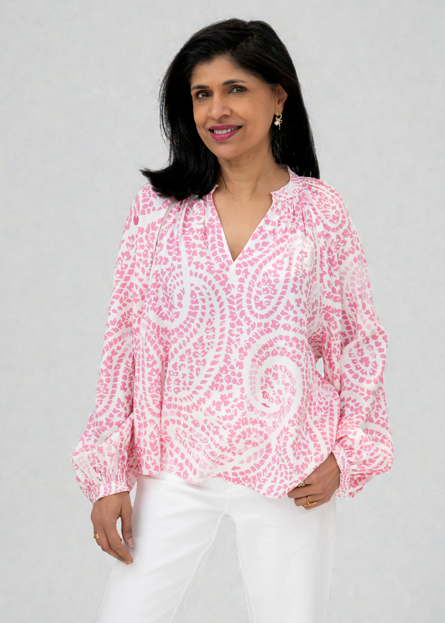 Herzen's - Silk Paisley Peasant Blouse With Billow Sleeve
