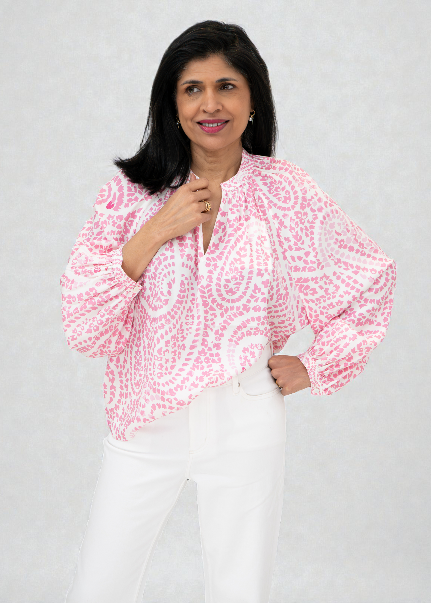 Herzen's - Silk Paisley Peasant Blouse With Billow Sleeve