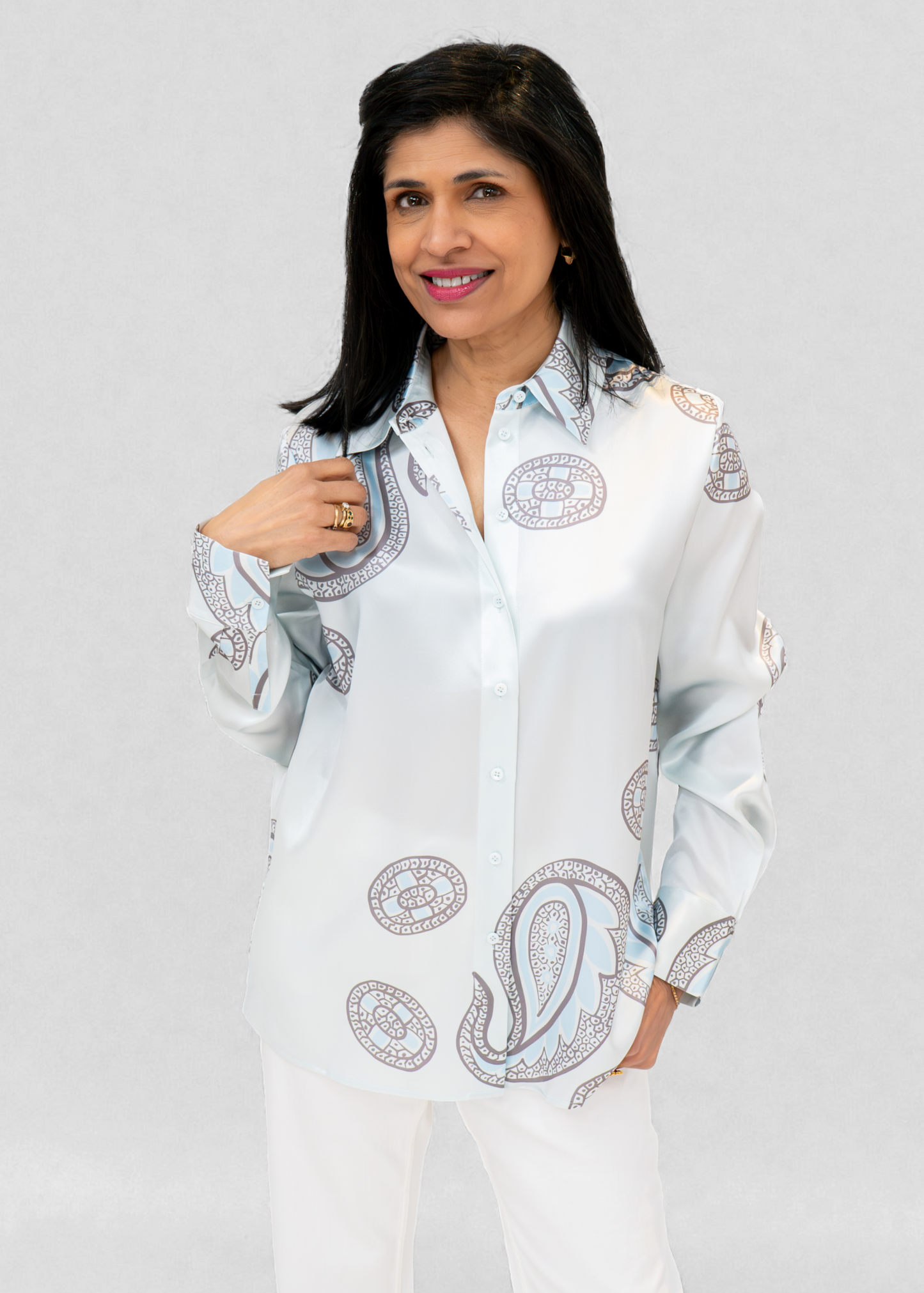 Herzen's - Silk Tone On Tone Paisley Print Blouse