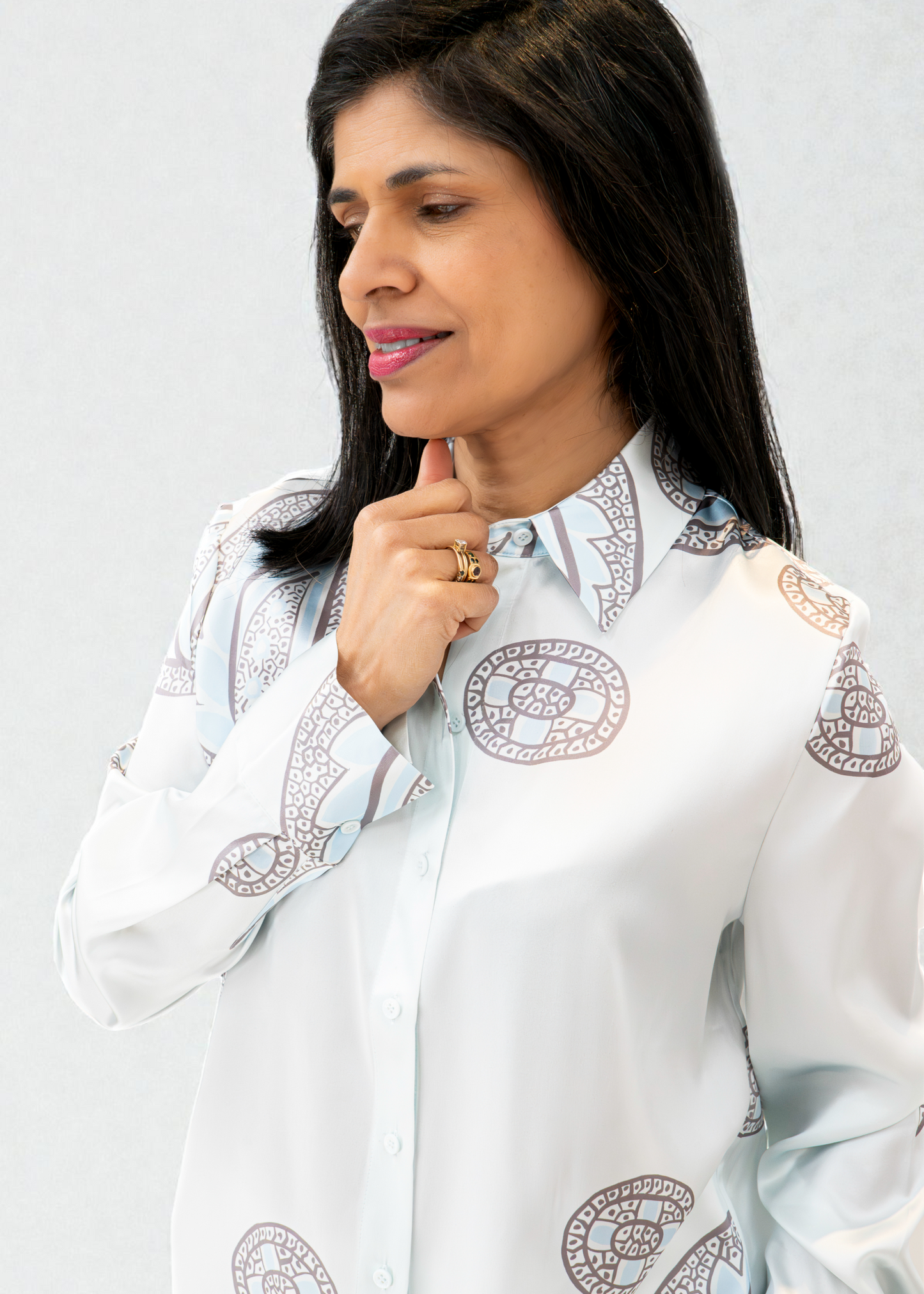 Herzen's - Silk Tone On Tone Paisley Print Blouse