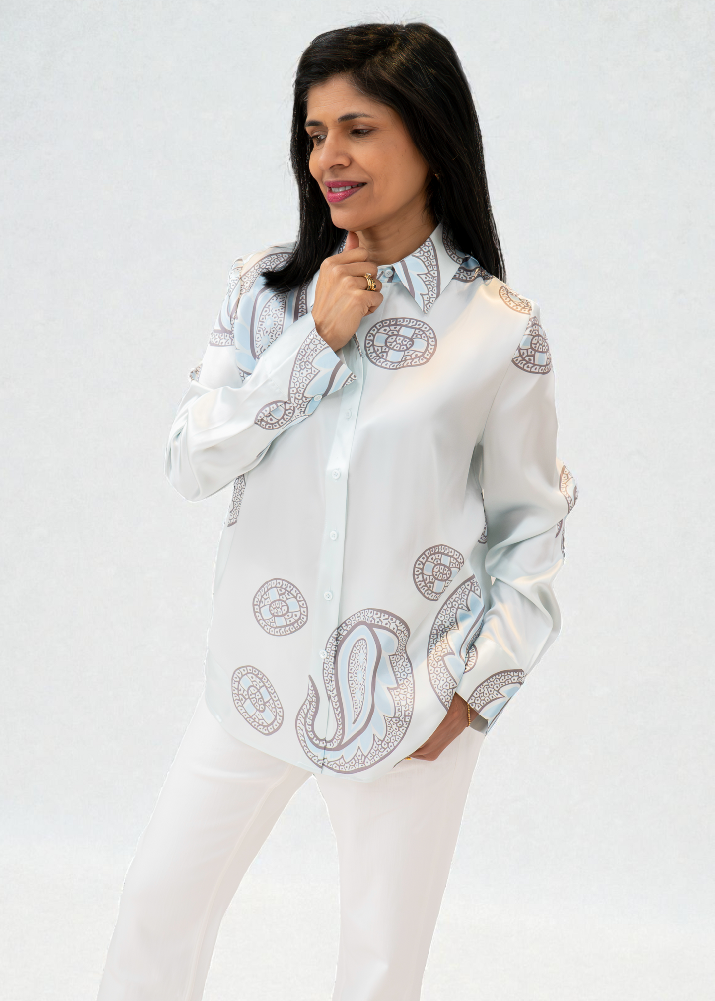 Herzen's - Silk Tone On Tone Paisley Print Blouse