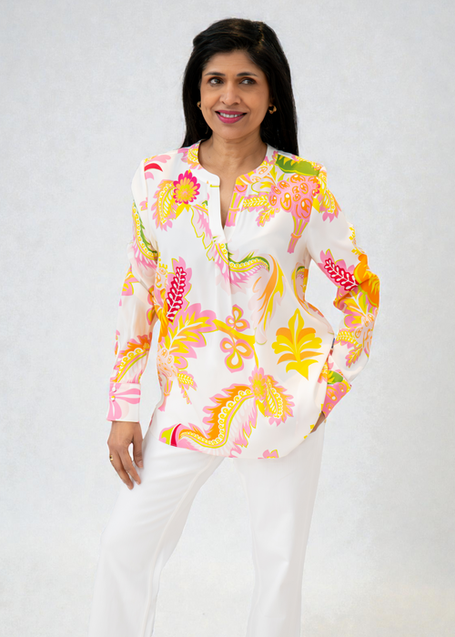 Herzen’s - Silk Print Henley Blouse