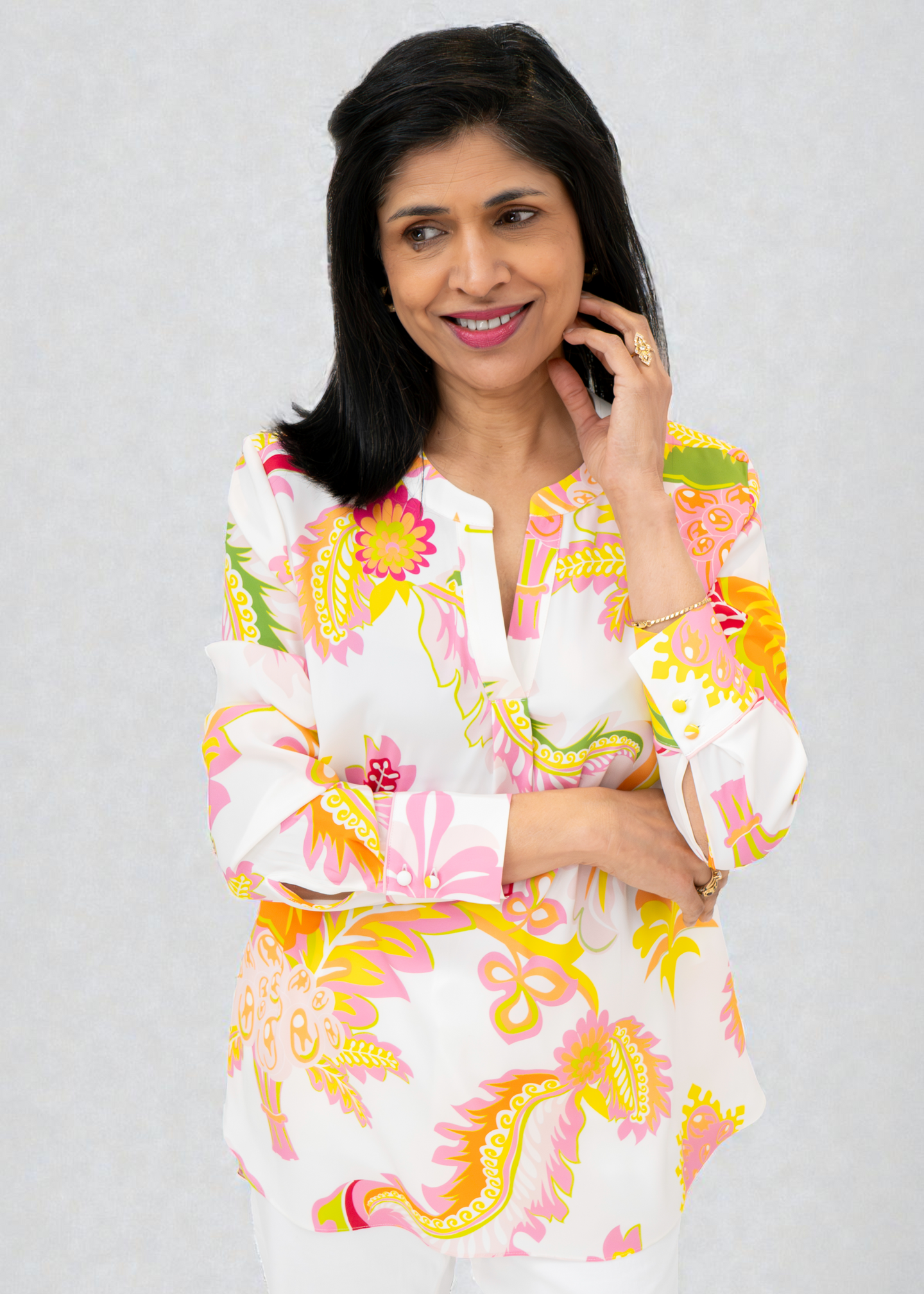 Herzen’s - Silk Print Henley Blouse