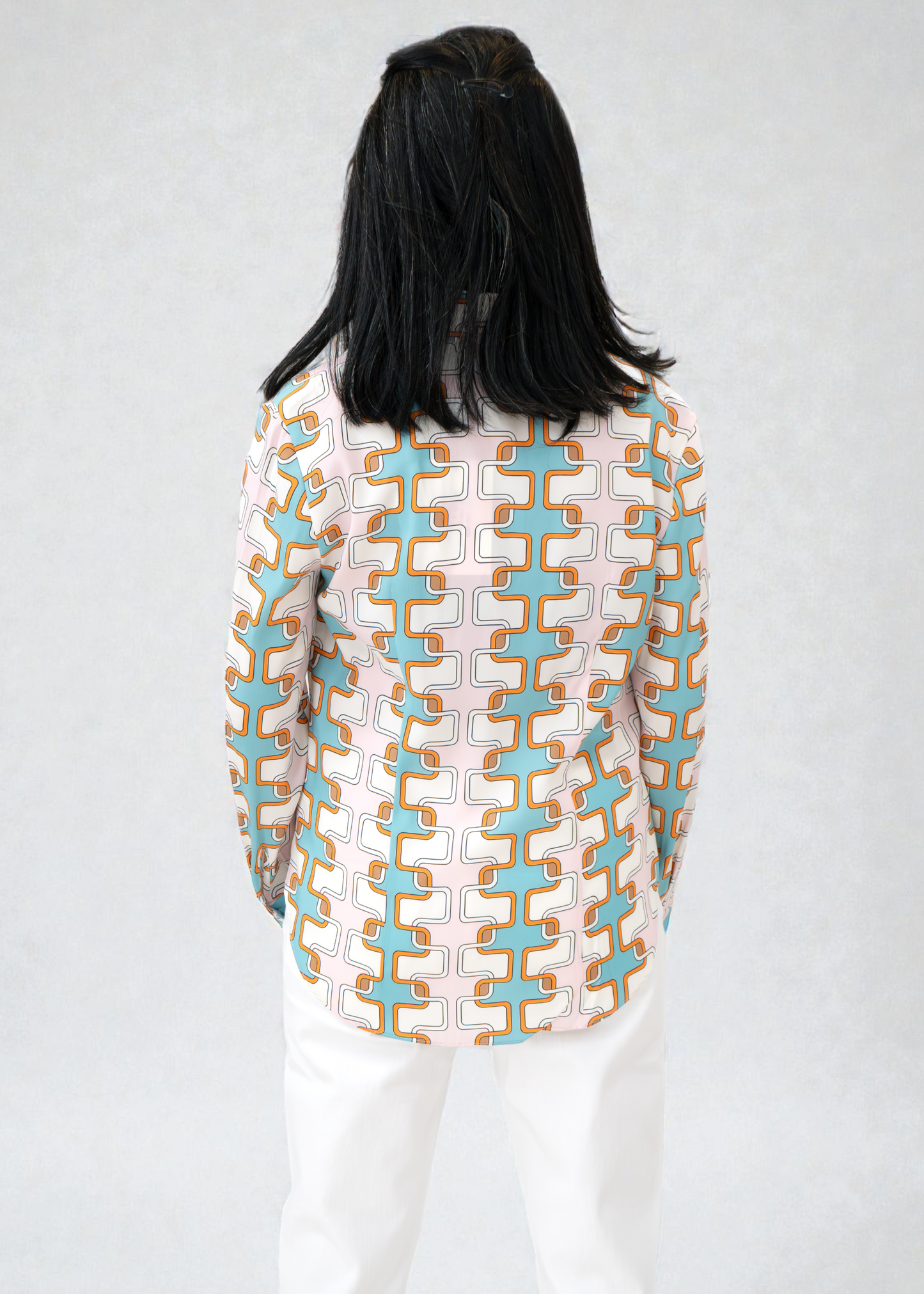Herzen's - Silk Modern Tile Print Blouse