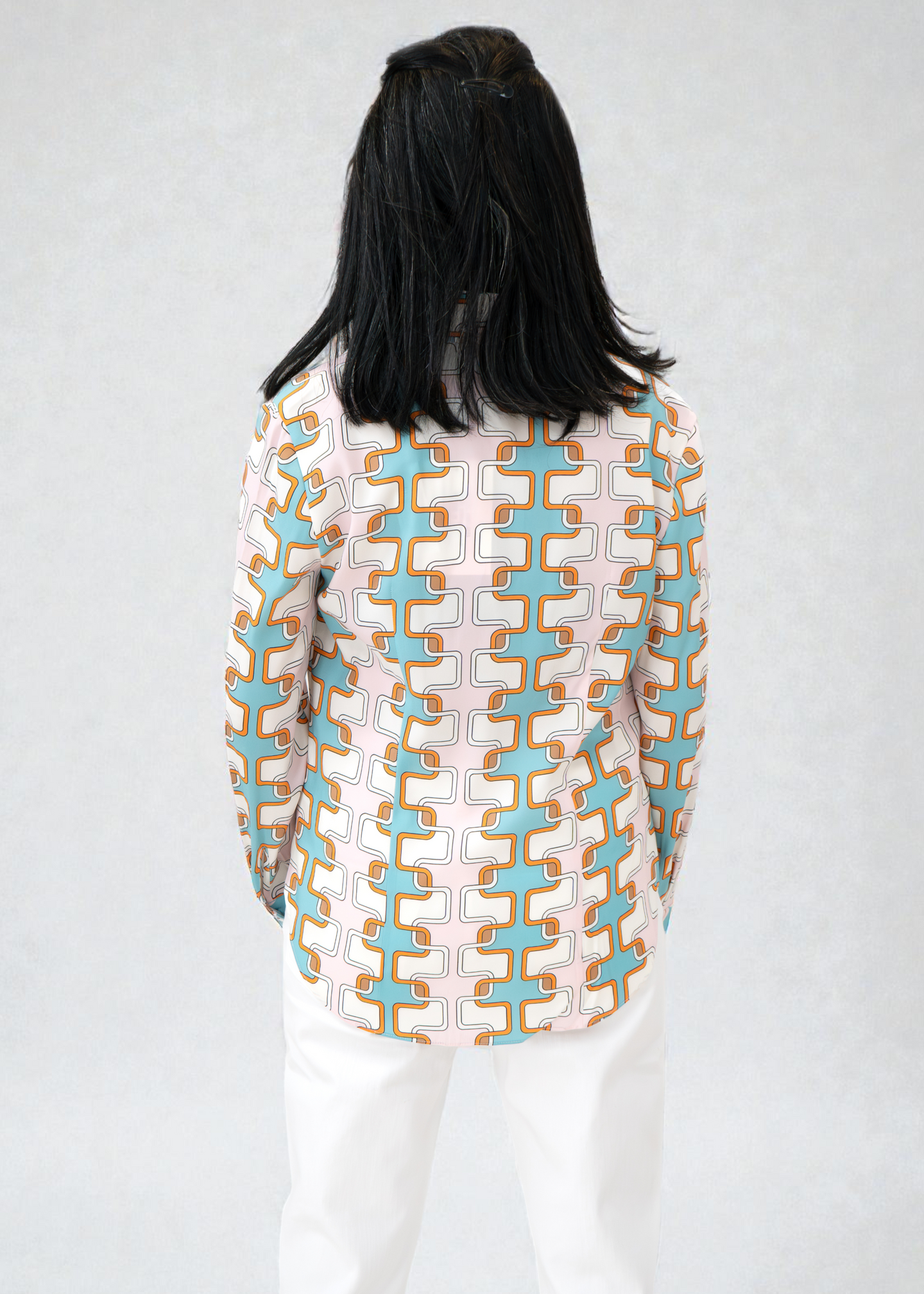 Herzen's - Silk Modern Tile Print Blouse